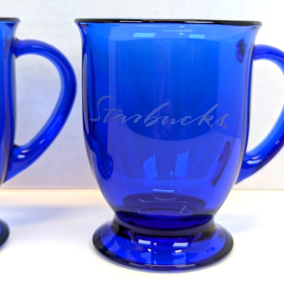 Vintage Anchor Hocking Cobalt Blue Large Footed Starbucks Mug 5" x 3.5" Set of 2 - Picture 4 of 6
